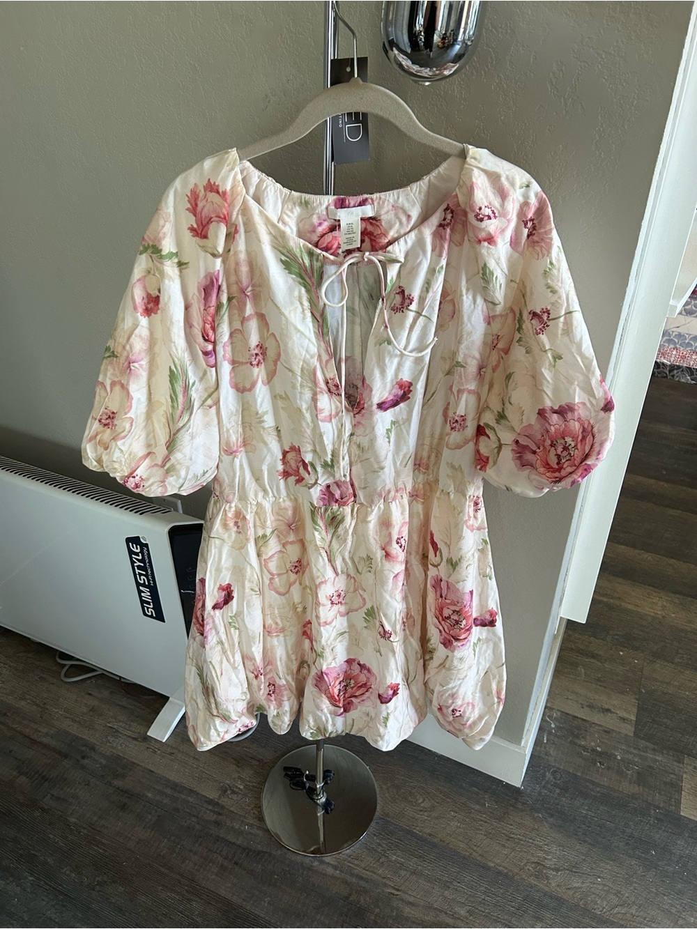 H&M Cream Mini Dress with Pink Floral Print